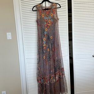 Johnny Was Mesh Embroidered Sleeveless Maxi  size M